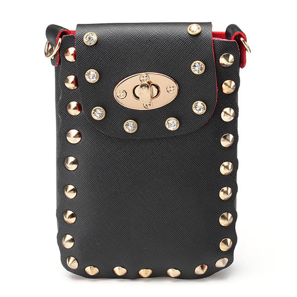 Women Chain Rivet Shoulder Bags Lock 6.5 Inch Phone Case Crossbody