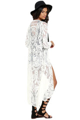 Sexy Ladies' White Long Lace Beach Cover Up