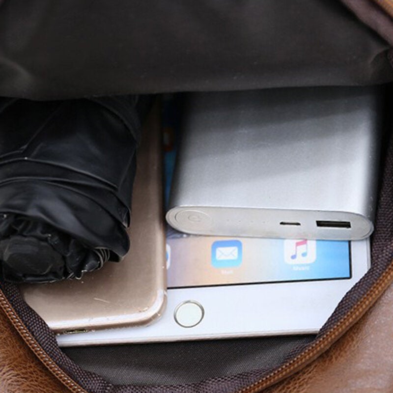 Men's Retro PU Leather Business Chest Bag with USB Charging
