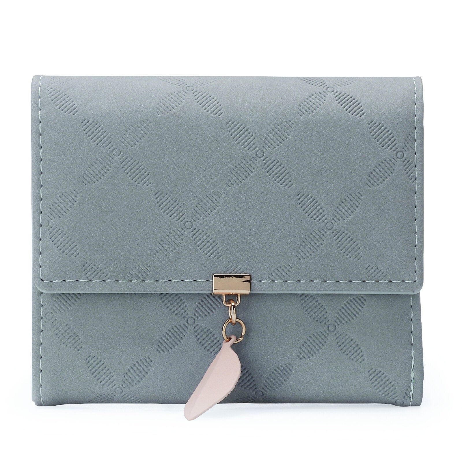 Women Artificial Leather Solid Color Leaves Embossing Wallet Multi-card Slot Coin Storage