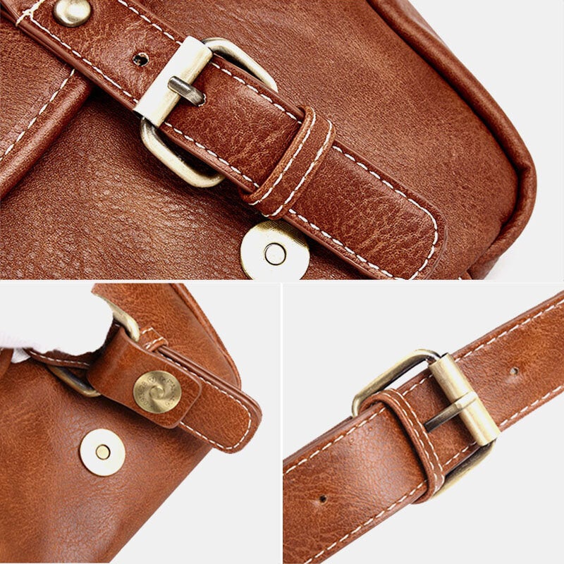 Men's Vintage PU Leather Waterproof Crossbody Bag, Multi-pocket, Large Capacity Shoulder Bag