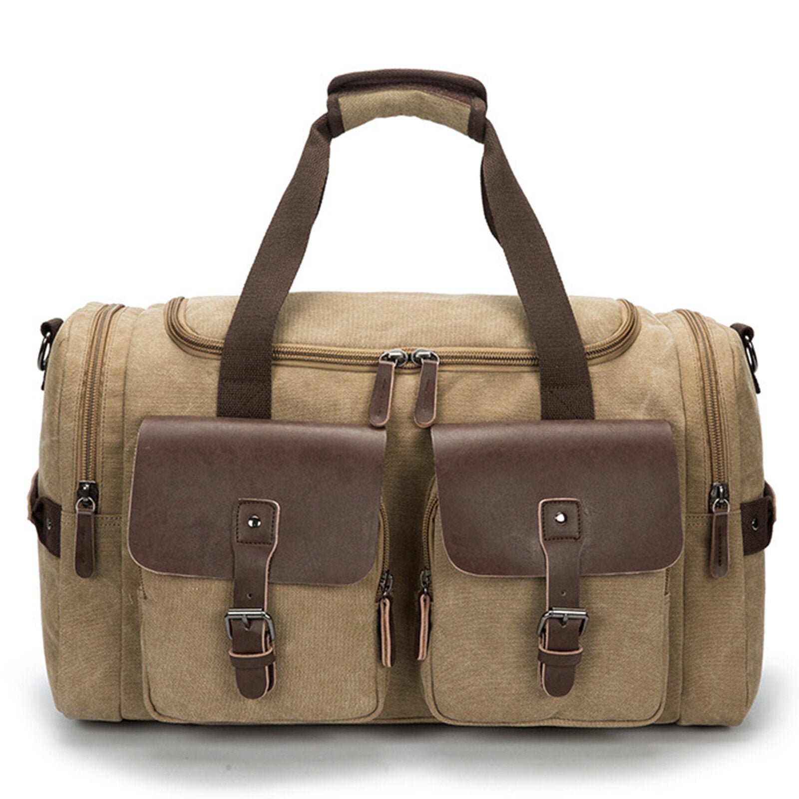 Men's Large Capacity Canvas Travel Messenger Bag with Multi-Pocket Zipper