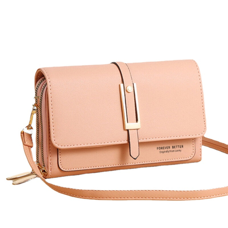 Women Faux Leather Double Layer Multifunction Phone Bag Crossbody