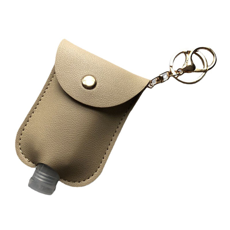 Women Faux Leather Casual Portable Hand Sanitizer Bottle Keychain Travel Pendant Bag Accessory