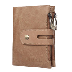 Men Women Retro Genuine Leather Tri-fold Wallet Card Holder Double Zipper