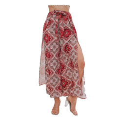 Sexy Print Long Women Summer High Waist Sash Wide Leg Split Trousers