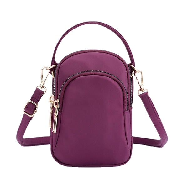 Women Nylon Waterproof Multi- Slot Solid Crossbody Mini Portable Phone Bag
