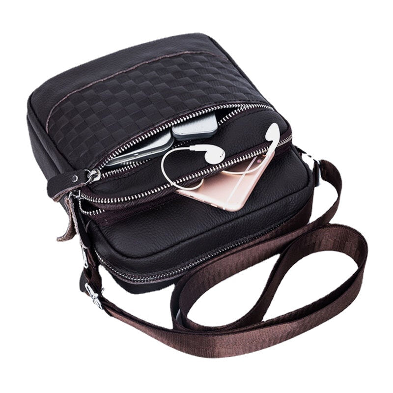 Men's Waterproof Leather Crossbody Bag with Multi-Layer Design