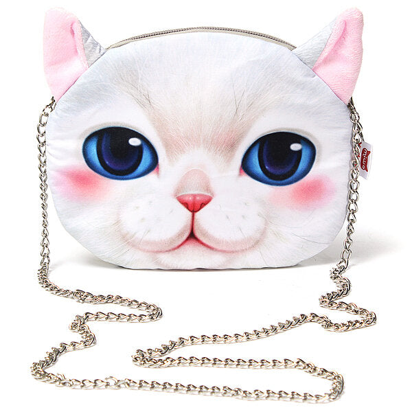 Women Cute Cartoon Cat Head Pattern Shoulder Bag Chain Cross Body