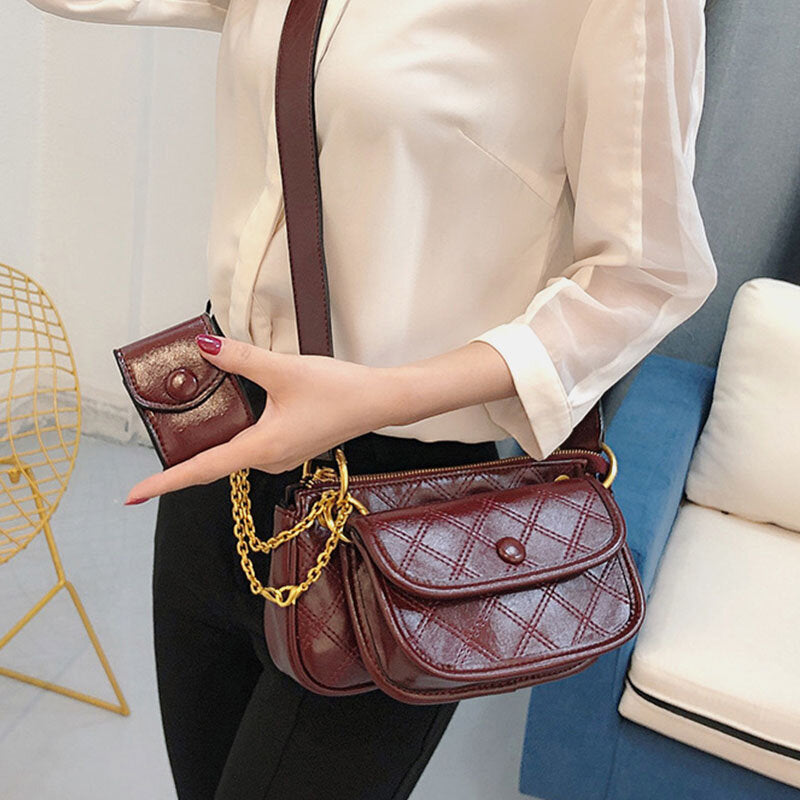 Women Fashion 3Pcs Argyle Solid Shoulder Bag Crossbody