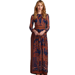 Fashion Women Long Chiffon Long Sleeve Print Maxi Dress - Sheseelady