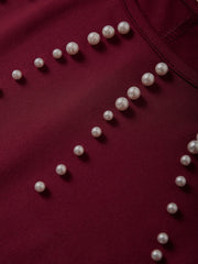 Elegant Pearl Details Round Neck Long Sleeves Mini Dress