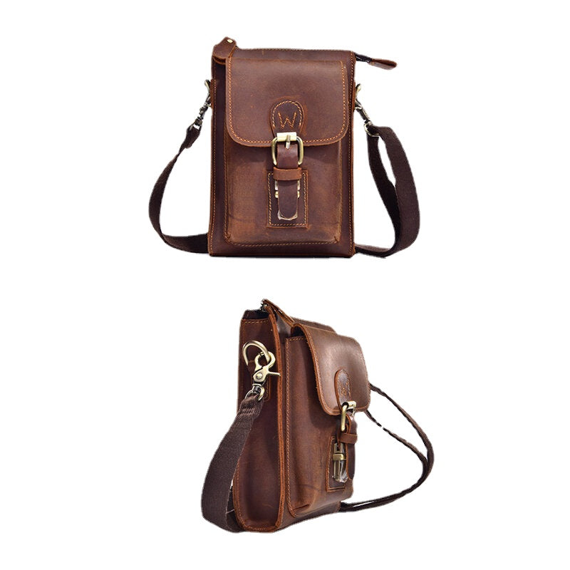Men's Vintage Leather Crossbody Bag - Durable Multi-functional Waist Belt Bag