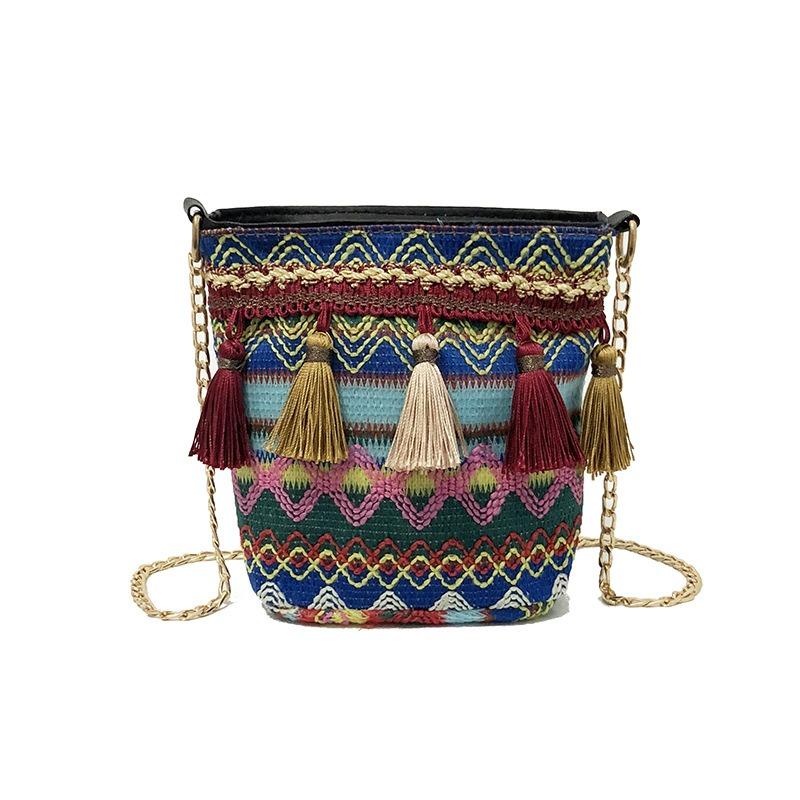 Women Weaving Tassel National Crossbody Bag Chic Bucket