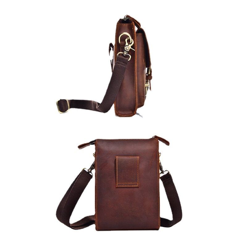 Men's Vintage Leather Crossbody Bag - Durable Multi-functional Waist Belt Bag