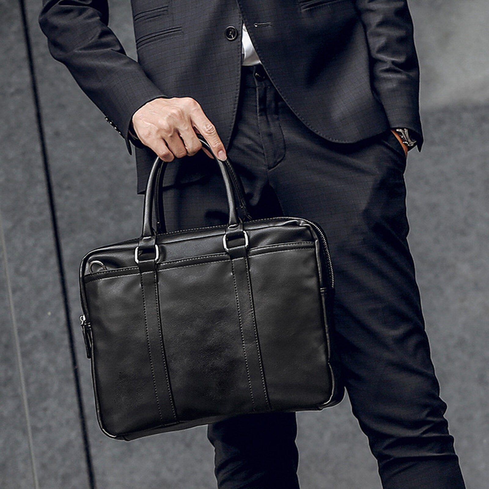 Men Artificial Leather Business Casual Briefcase Large Capacity Multifunctional Handbag Shoulder Messenger Bag
