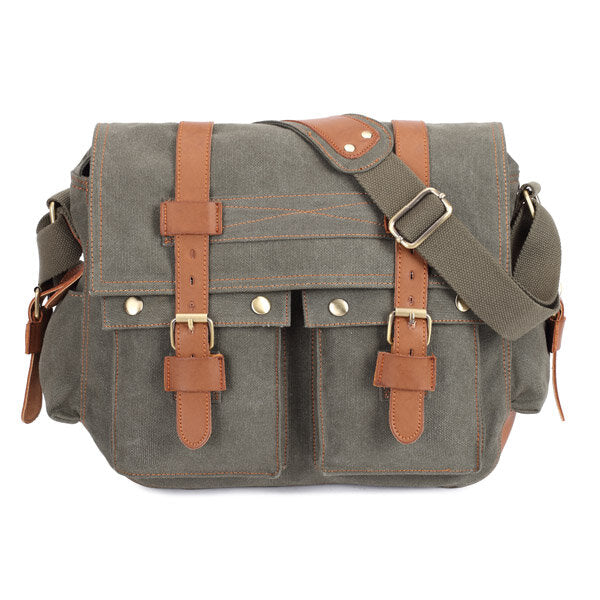 Men's Canvas Leather Casual Crossbody Messenger Bag for Outdoor Use
