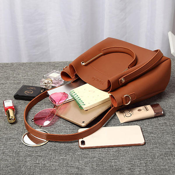 Women Faux Leather Two-piece Set Bucket Bag Handbag Shoulder