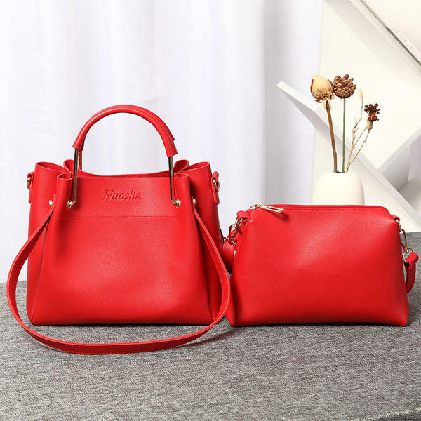 Women Faux Leather Two-piece Set Bucket Bag Handbag Shoulder