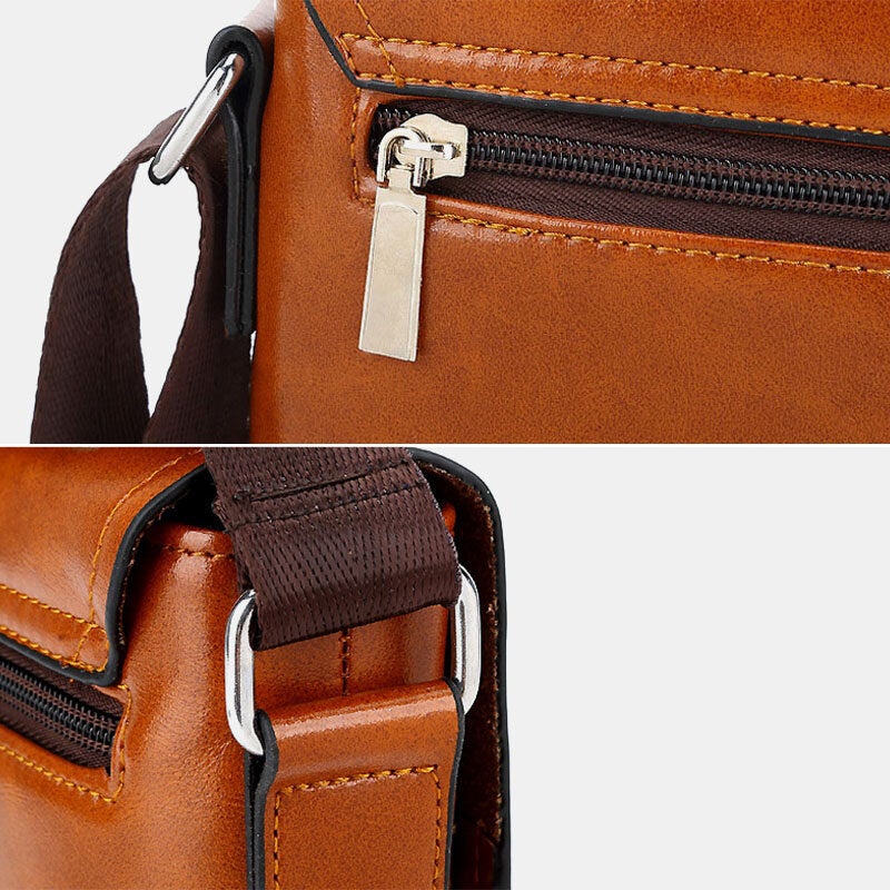 Men's Waterproof PU Leather Crossbody Bag with Anti-theft Pocket, Large Capacity, Wear-resistant