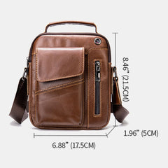 Men's Vintage Leather Waterproof Crossbody Bag with Multi-Pockets & Earphone Hole
