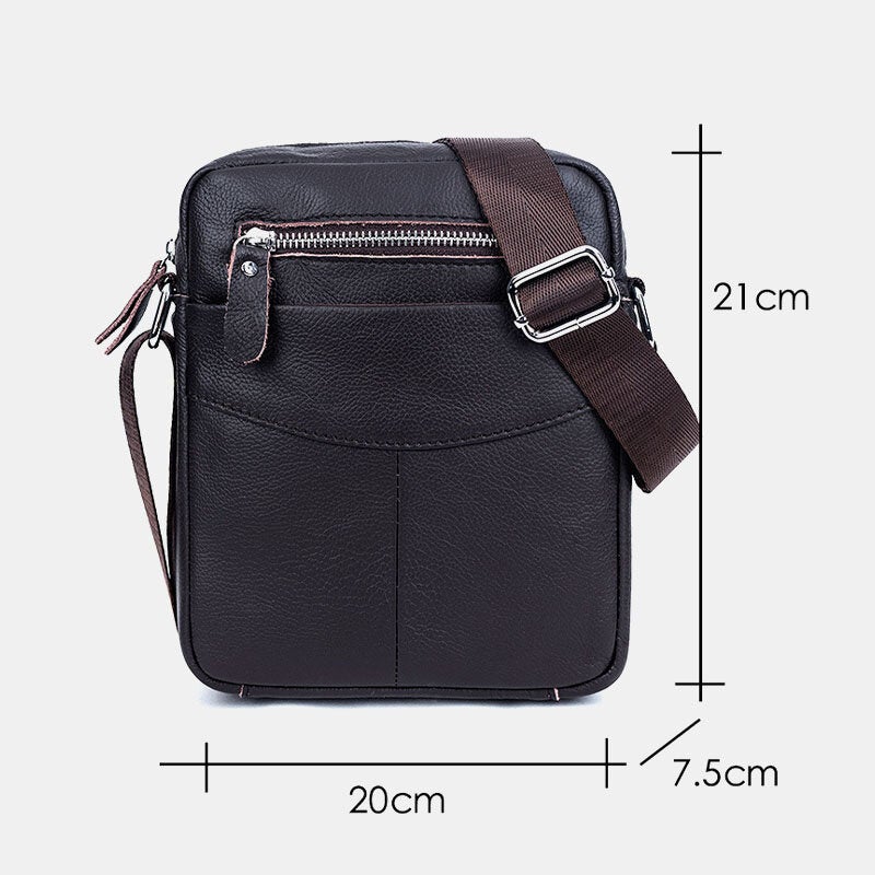 Men's Waterproof Genuine Leather Crossbody Bag with Multi-Layer Storage