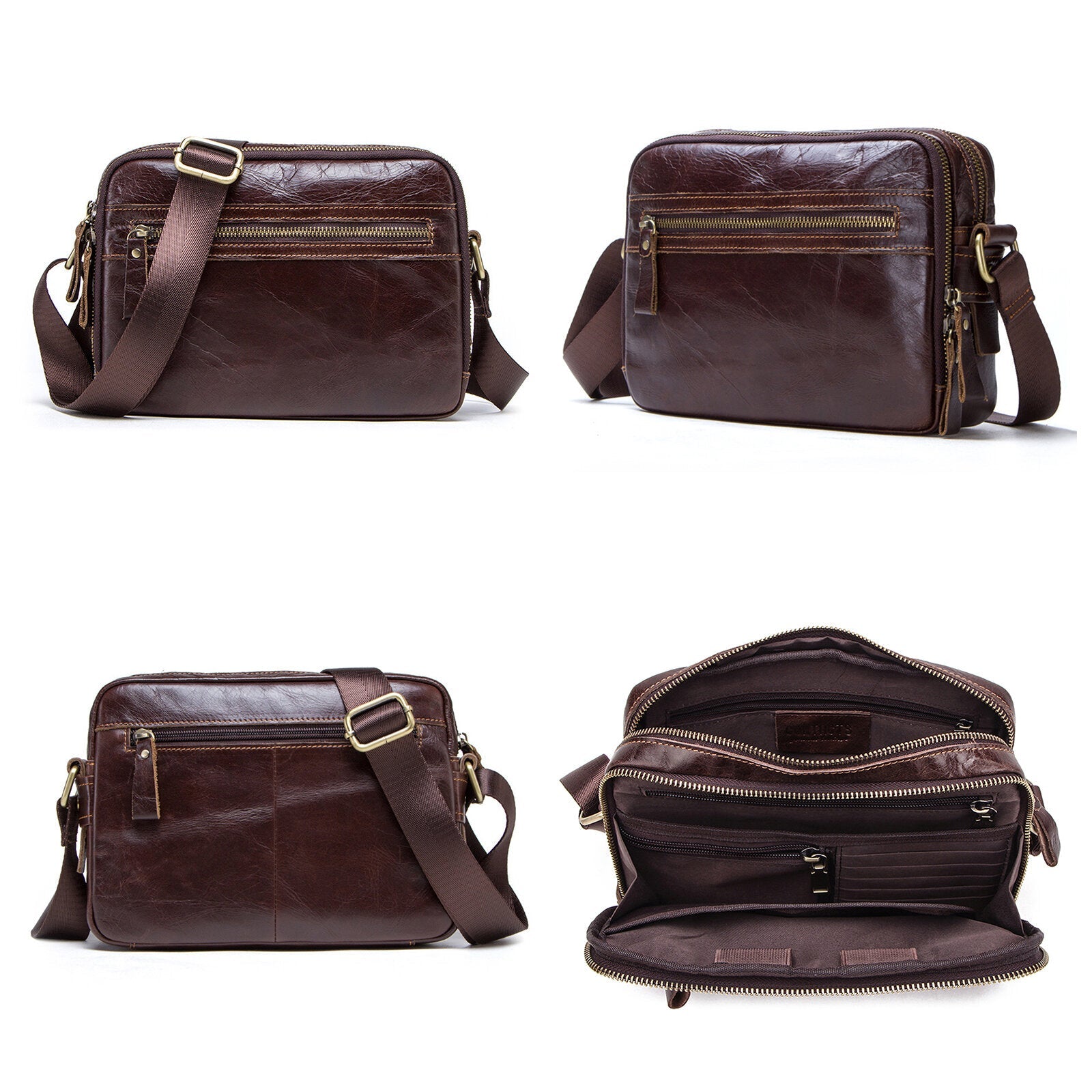 Men's Vintage Leather Business Crossbody Bag - Large Capacity Multifunctional Shoulder Messenger