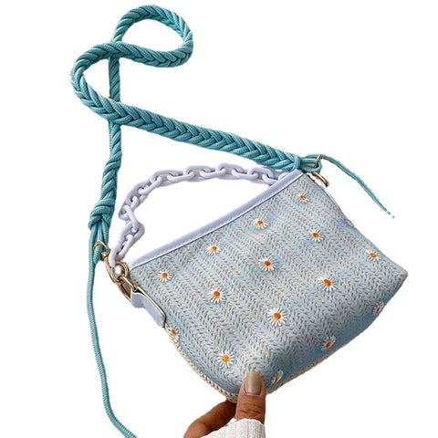 Women Travel Straw Daisy Handbag Crossbody Bag Shoulder