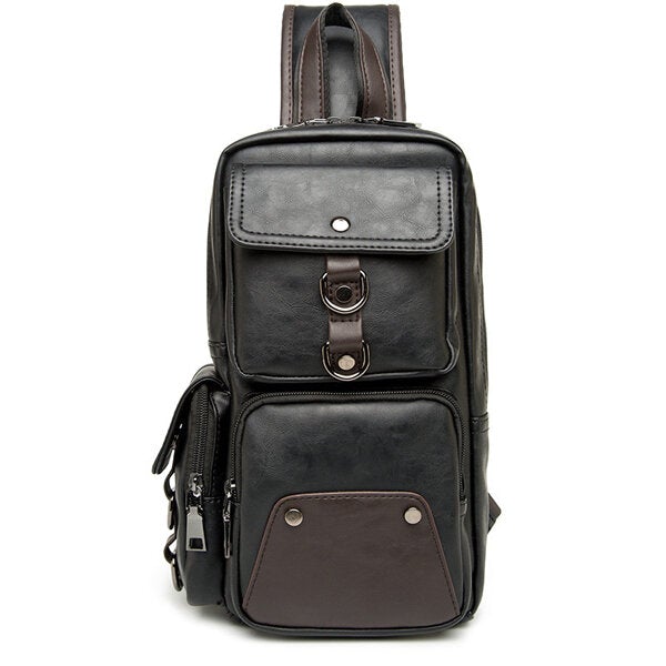 Men's Black Multi-Pocket Crossbody Chest Bag