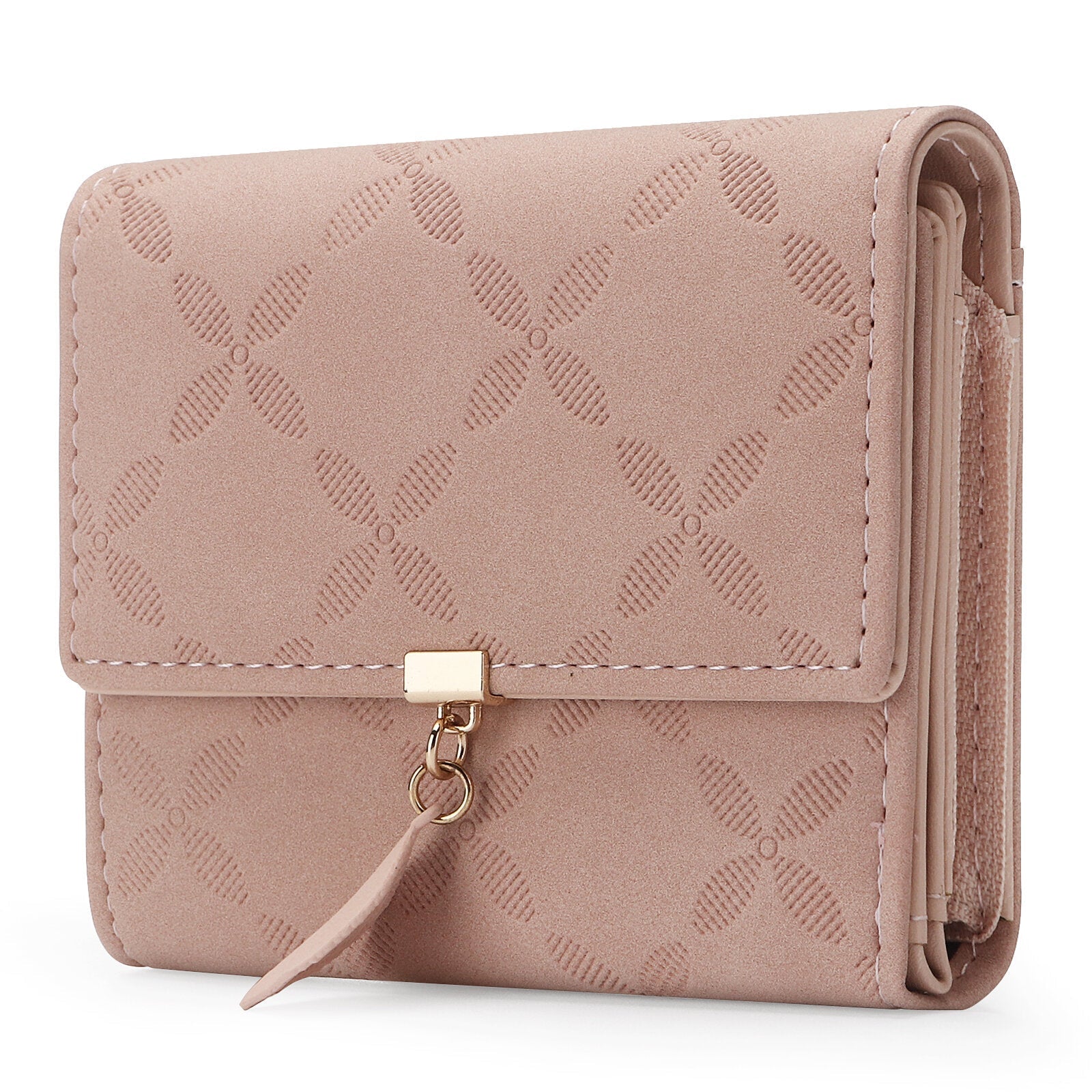 Women Artificial Leather Solid Color Leaves Embossing Wallet Multi-card Slot Coin Storage