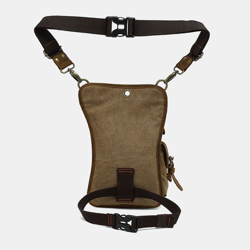 Men's Leather & Canvas Cycling Leg Bag - Outdoor Sport Waist Crossbody