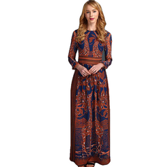 Fashion Women Long Chiffon Long Sleeve Print Maxi Dress - Sheseelady