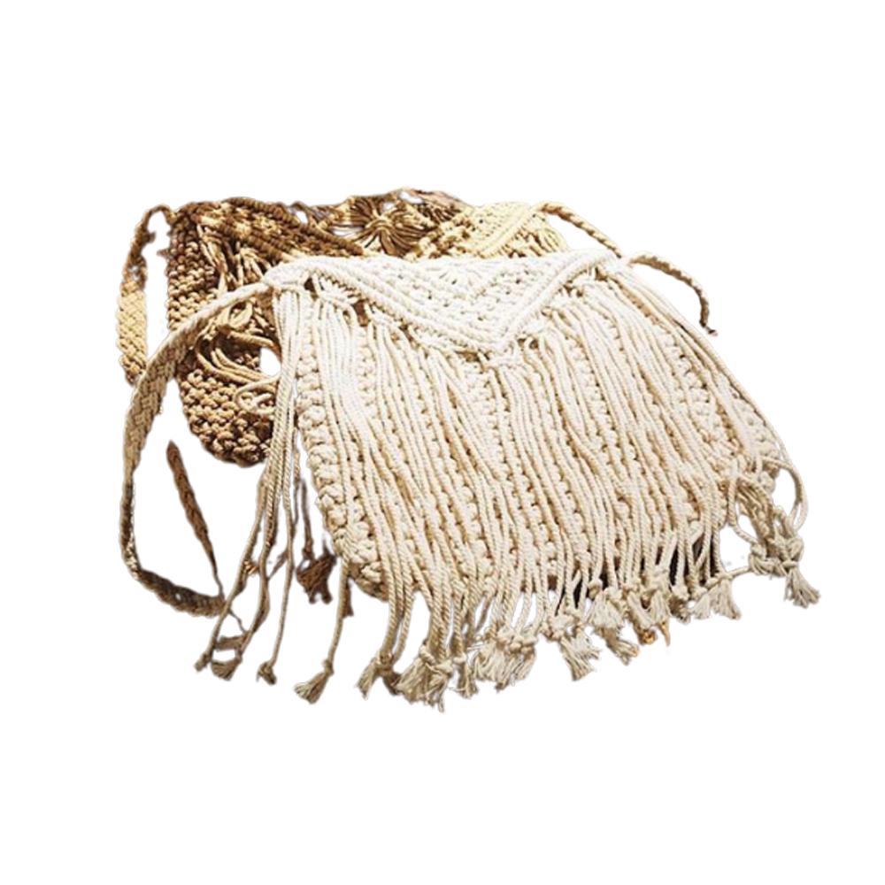 Vintage Ladies' Handmade Rattan Woven Handbag With Tassel