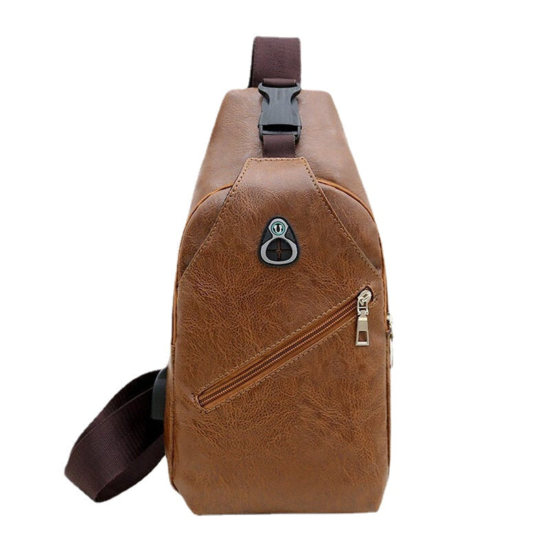 Men's Retro PU Leather Business Chest Bag with USB Charging