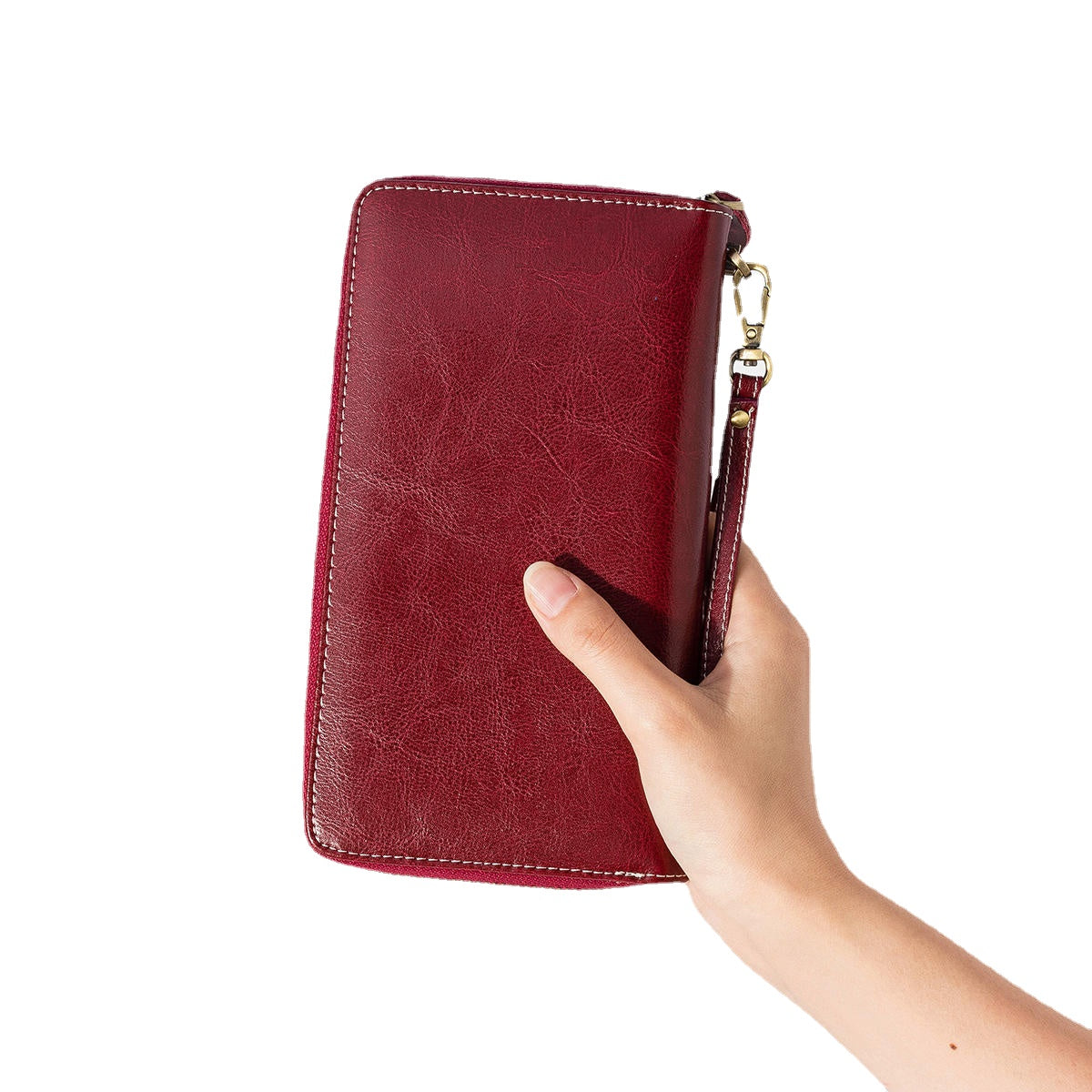 Women Rfid Antimagnetic Genuine Leather Zipper Wallet Multi-layer Card Holder Phone Bag Purse