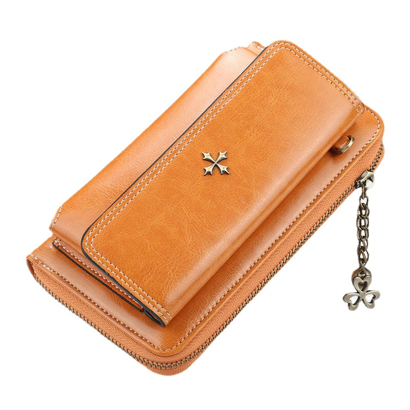 Women PU Leather Cross Flower Tassel Large Capacity Multi-card Slot Phone Bag Crossbody Shoulder