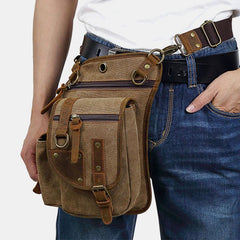 Men's Leather & Canvas Cycling Leg Bag - Outdoor Sport Waist Crossbody