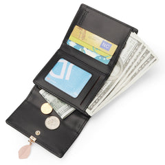 Women Artificial Leather Solid Color Leaves Embossing Wallet Multi-card Slot Coin Storage