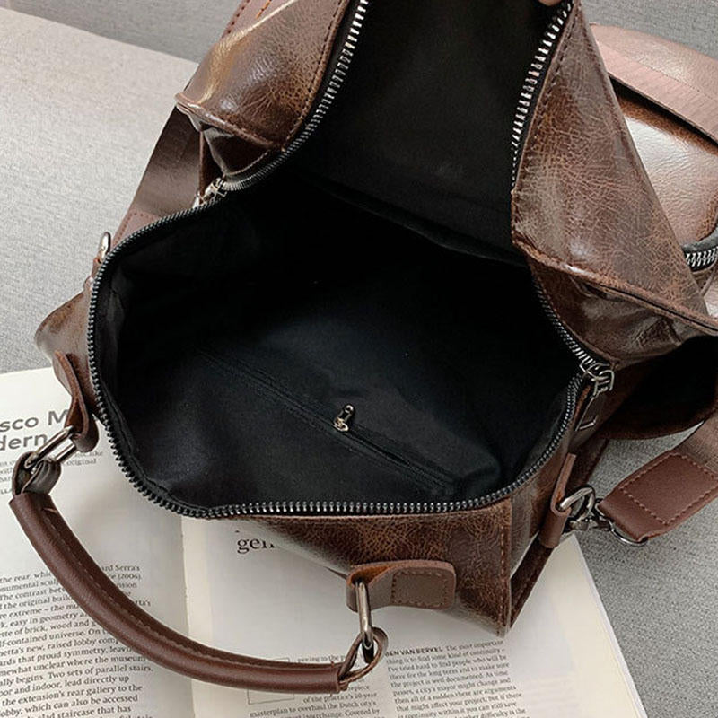 Women Vintage Faux Leather Multi-Pocket Multifunctional Backpack Crossbody Bag