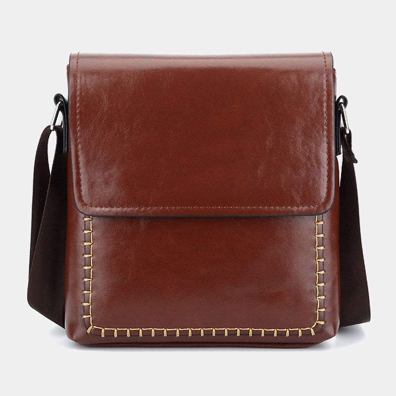 Men's Waterproof PU Leather Crossbody Bag with Anti-theft Pocket, Large Capacity, Wear-resistant