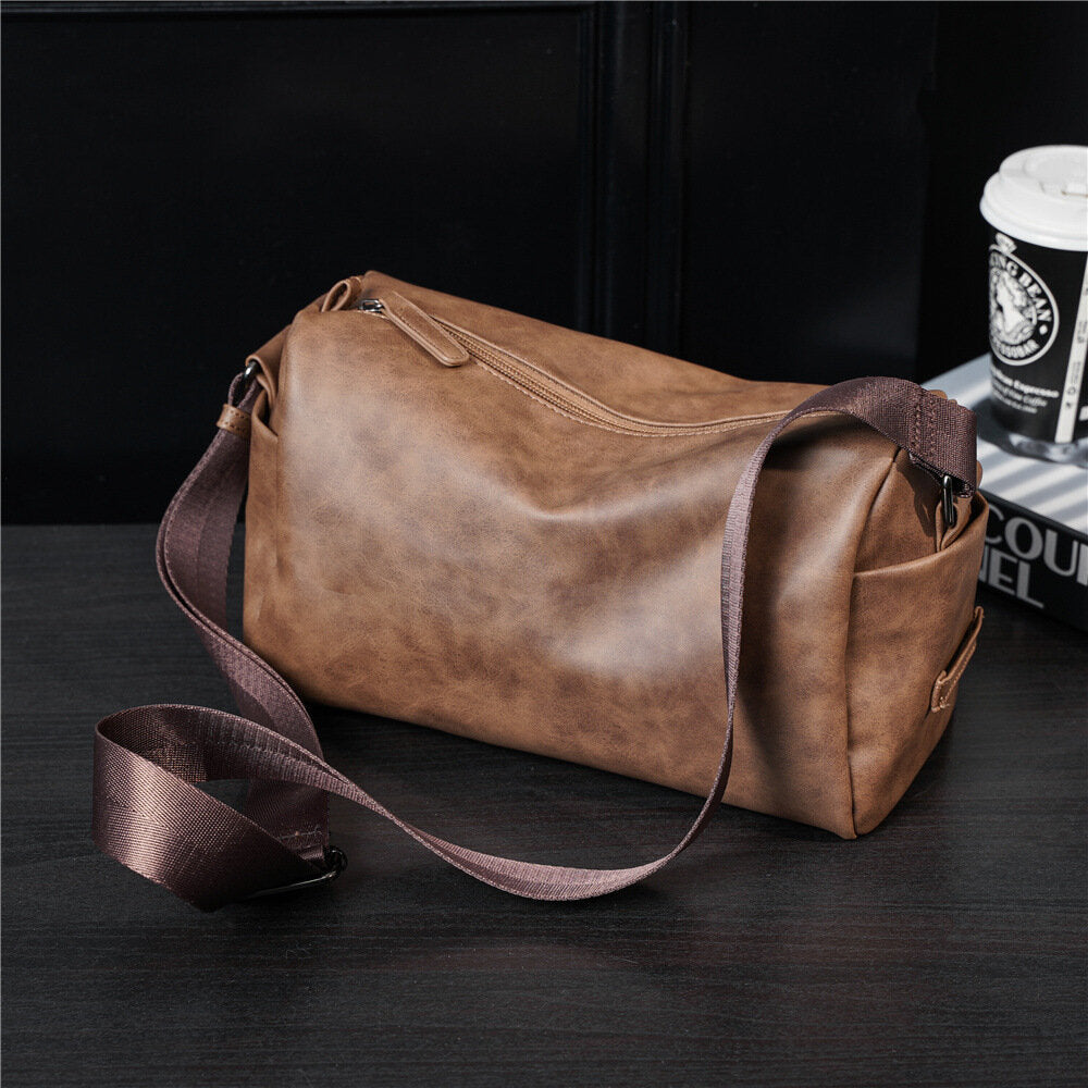 Men's Vintage Faux Leather Crossbody Bag - Large Capacity, Multifunction Shoulder Bag