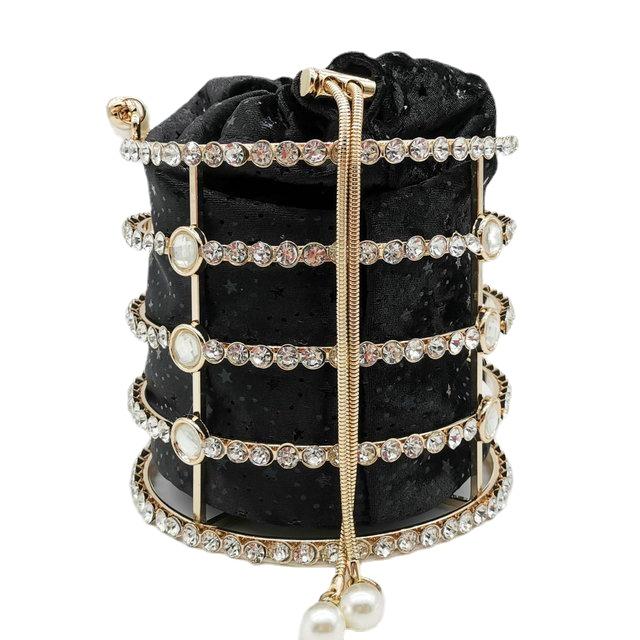Luxury Ladies' Bucket Shape Hollow Out Evening Bag With Imitation Pearl Charm
