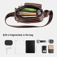 Men's Vintage Leather Crossbody Bag with Headphone Port & Multi-Pockets