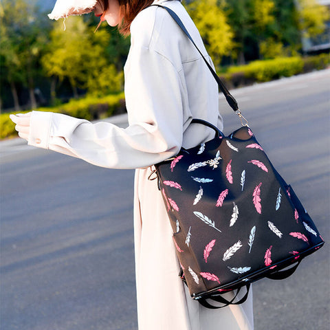 Women Oxford Feather Light Anti-theft Waterproof Outdoor Multi-carry Travel Handbag Shoulder Bag Backpack