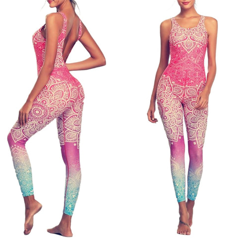 Trendy Women's Backless Elastic Tracksuit With Mandala Print For Fitness