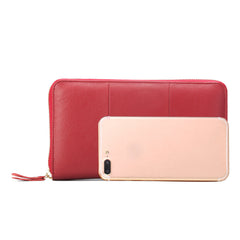 Women RFID Blocking Cowhide Zipper Long Wallet Large Capacity Card Holder Coin Purse