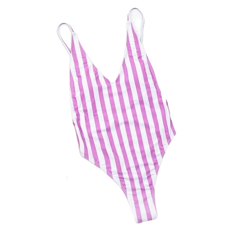 Sexy Women's V-Neck Backless Swimsuit With Striped Print One Piece