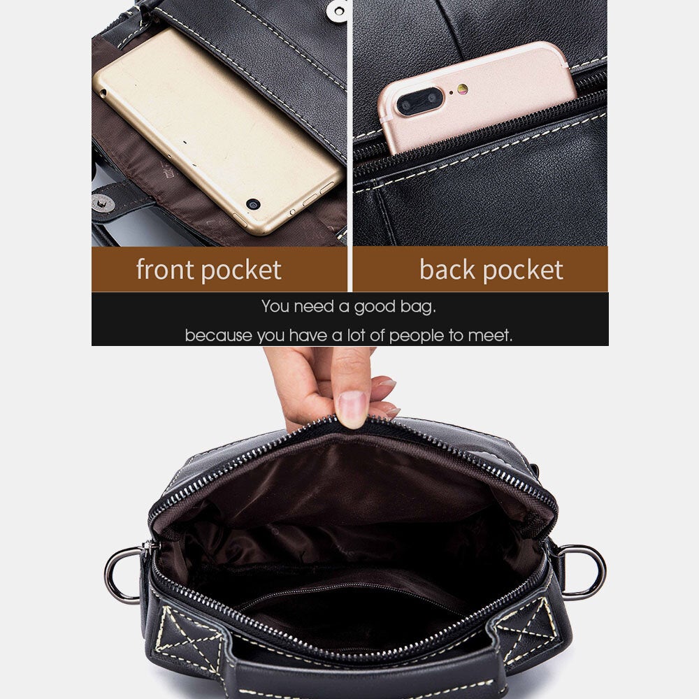 Men's Vintage Leather Waterproof Multi-pocket Crossbody Shoulder Bag