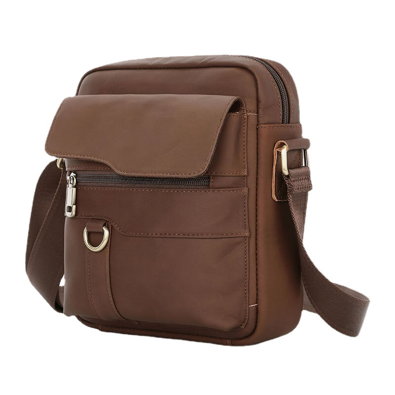 Men's Vintage Leather Crossbody Bag - Large Capacity, Fits 6.5" Phone, Casual Shoulder Messenger Bag