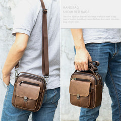 Men's Genuine Leather Anti-theft Crossbody Bag, Retro Multi-pocket Wear-resistant Shoulder Messenger